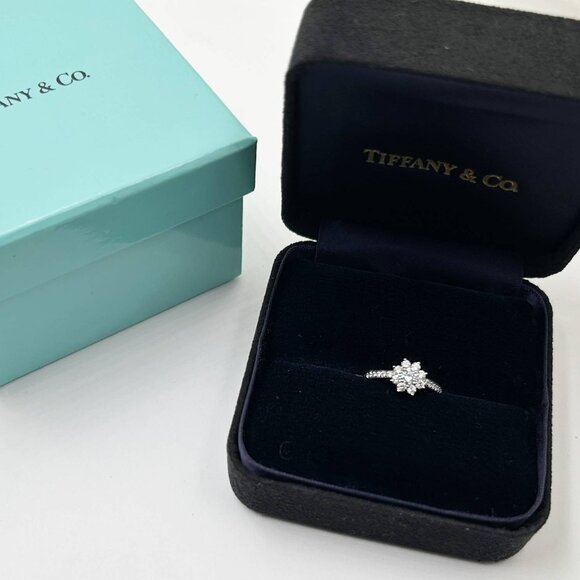 Tiffany &Co Platinum Diamond Flower Ring  6.5 - Picture 2 of 6